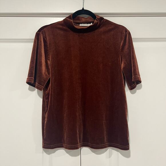 Vera and Lucy Women's Velvet Short Sleeve Turtleneck Brown Size XS - Picture 1 of 9